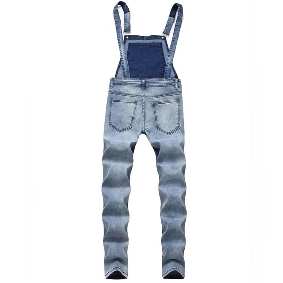 Manfinity Homme Men Cotton Distressed Skinny Leg Denim Overalls - Picture 2 of 8